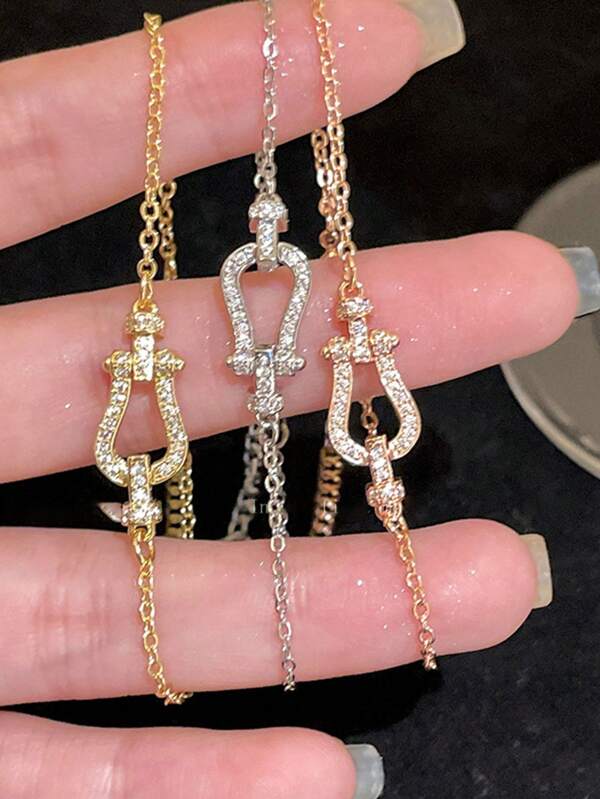 1 pièce Bracelet en zircone de fer à cheval en acier inoxydable pour femmes, nouveau design 2025, bijoux haut de gamme, convenant aux étudiantes et aux meilleures amies