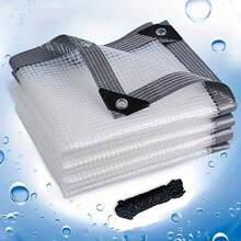 防水防风重型透明乙烯基篷布 - 非常适合温室、花园、露台、凉亭和露营车 - 实用挂钩