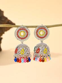 Elegant Traditional Earrings, Gorgeous Bollywood Style Rhinestone Birdcage Pendant With Bead Pendant Colorful Earrings Suitable For Women's Daily Or Party Wear, Festivals , Wedding Accessories, Jewelry Gifts