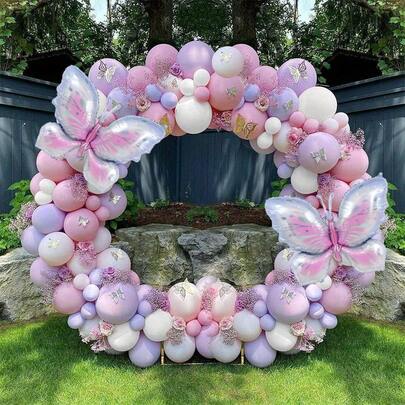 103pcs Butterfly Balloon Garland Kit - Purple And Pink, With Glue Dots, Ribbons And Butterflies, Suitable For Boys, Girls, Kids, Brides, Baby Showers, Gender Reveals, Weddings, Birthdays, Room, Graduation Party Decorations