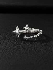 男士可调节不锈钢十字星戒指，复古简约十字星饰品，几何锆石十字元素戒指配饰，适合日常佩戴 - 彩色 - 查看 2