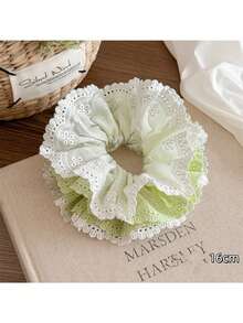 1 件优雅绿色蕾丝多层发圈，柔软马尾辫夹，适合女性日常使用，温和发饰，发圈，发圈，发球，休闲 - 彩色 - 查看 12