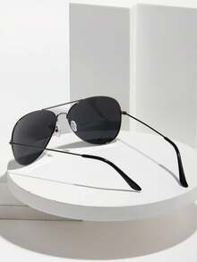 2 Pcs Men's Retro Metal Double Bridge Pilot Sunglasses, 90s Western Style, Suitable For Commuting, Vacation, Outdoor, All Season, Fashion Eyewear For Coachella, Concerts, Country, Summer Festivals, Hardrock, Rap, Rave, Music Festivals, Beach Festivals, Lightshows, For Sunny Day, Vacation, Outdoor Travel - 1*深灰框/全灰+1*金框/漸層茶(不含盒子) - 查看 5