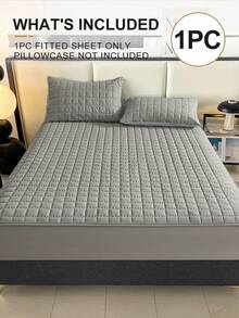 1pc Waterproof Fitted Sheet, Bedding, Halloween Decor, Christmas Decorations, Mattress Cover, Fall Decor, Quilted Bed Cover, Soft And Comfortable Bedding For Bedroom, Bedspread For Bedroom Decor, Halloween Gift, Room Decor, Skin-Friendly Full Coverage Fitted Sheet, Solid Color Grid Design Mattress Protector, Fitted Bottom Sheet For Twin, Full, King, Queen Size, Machine Washable, Perfect Holiday Gift - Xám - Xem 2