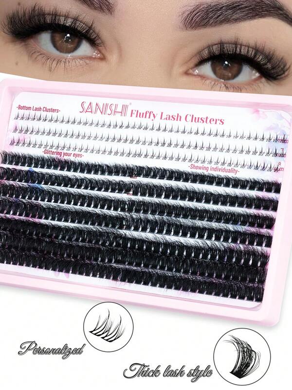 SANISHI 332 szt. D Curl Lash Extension 80D Wispy Lash Clusters Natural Fluffy Cluster Eyelash Extensions Pojedyncze rzęsy DIY w domu