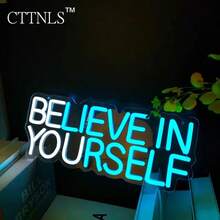 相信自己”USB 供电 LED 霓虹灯 - 可调光墙壁艺术，适用于卧室、办公室、酒吧装饰 - 完美的生日礼物