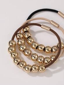 3 件/6 件女士优雅纯色金色仿珍珠发圈，适合日常休闲和假日服装搭配，马尾辫夹，发圈，发绳 - 金色 - 查看 10