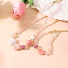 1 件陶瓷鱼和海螺珠项链 + 1 件陶瓷鱼珠手链，波西米亚风格女士夏季度假珠宝