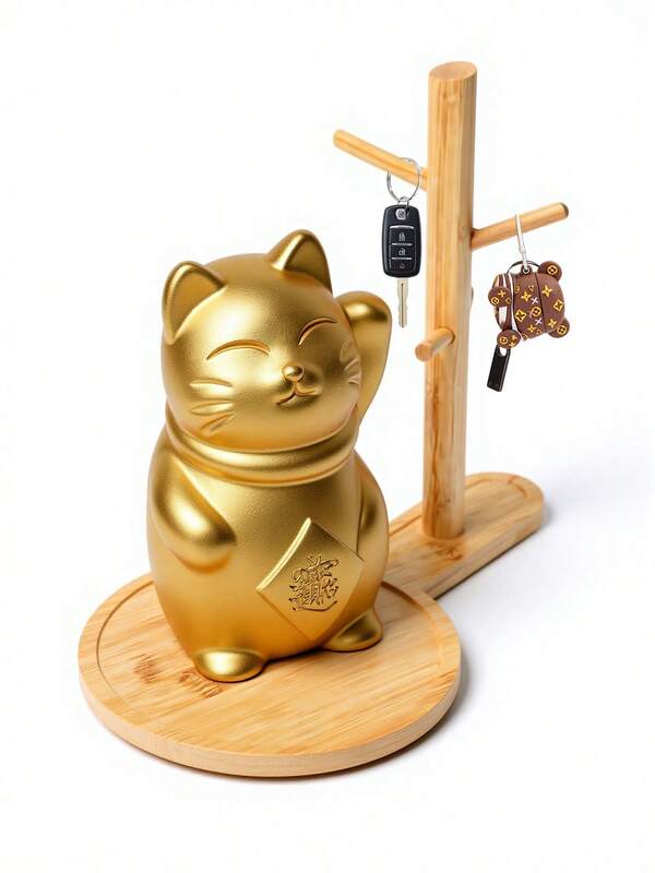 Bamboo Entryway Key Holder Tray – Natural Wood Organizer For Coins, Lucky Cat, Keys & Decor | Minimalist Home Accent For Entry Table Or Desk