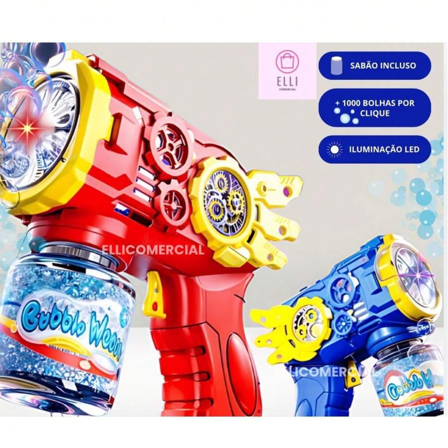 Automatic Bubble Blower Machine, Colorful, Kids Toy, Blue Red, 50ML - Azul - Ver 1