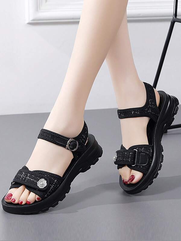 New Women Sports Sandals, Summer Fashion Platform Thick Bottom Ladies Beach Shoes, Casual Mid Heel Ladies Thick Sole Sandals, Black Buckle Ladies Summer Beach Shoes, Soft & Comfortable Black Ladies Sandals, Thick Sole Women Sports Sandals, Students Sports Sandals, Ladies Black Beach Shoes