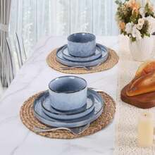 LIANYU Dinnerware Sets For 4, 12 Piece Plates And Bowls Dish Set, Stoneware Dishware Dinner Ware For Kitchen Dining, Microwave &Amp; Dishwasher Safe, Emerald Green - Trắng cực và xanh thanh bình - Xem 6
