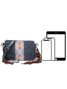 Fringed Crossbody Bag Intricate Embossing, Colorful Weave, Perfect For Adding Bohemian Vibe - 藍色 - 查看 5