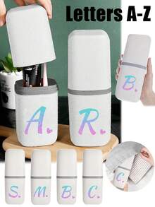 1pc Blue And Pink Gradient Glitter Heart Initials A-Z White Portable Toothbrush Case, Keep Your Toothbrush Clean And Safe On The Go!Travel Toothbrush Holder, Portable Toothbrush Cup Cover