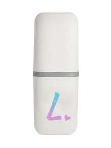 1pc Blue And Pink Gradient Glitter Heart Initials A-Z White Portable Toothbrush Case, Keep Your Toothbrush Clean And Safe On The Go!Travel Toothbrush Holder, Portable Toothbrush Cup Cover
