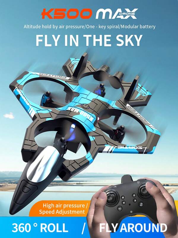 K500 Remote Control Drone, Made Of SBS Anti-Fall Material, Camouflage Color, One-Key Roll/Take-Off/Descend/Hover/Hand Throw Features, Suitable For Beginners, Indoor/Outdoor/Party Entertainment Use, Multi-Rotor Quadcopter Toy, Fighter Plane Model Remote Control Toy (Spare Propeller Blades Included), Also An Excellent Birthday/Christmas/Halloween Gift
