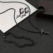 Conjunto de joyería de 3 piezas con colgante de cruz negra, collar de cadena de caja minimalista para hombres