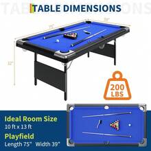 LIZHOUMIL 6 Or 7 Ft Adults Folding Billiards Table , Pool Table Set For Family Game Room, Adult Rrec Room, Basements - Blue - View 3