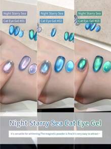 LYTTOA 15毫升蓝色磁性猫咪凝胶指甲油可卸半永久闪光玻璃珠猫眼凝胶女孩礼物美甲沙龙1支/3支装