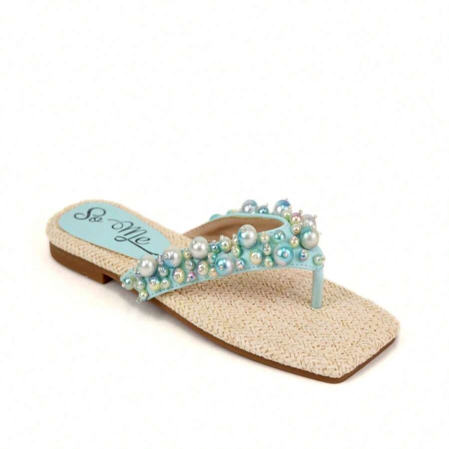 So Me Arielfn2 Pearl Embellished Thong Women's Vacation Boho Sandals  Plain    Elegant    Pearls    Sandals  Beach  Holiday  Wedding  School  Vacation  Party - 綠色 - 查看 1