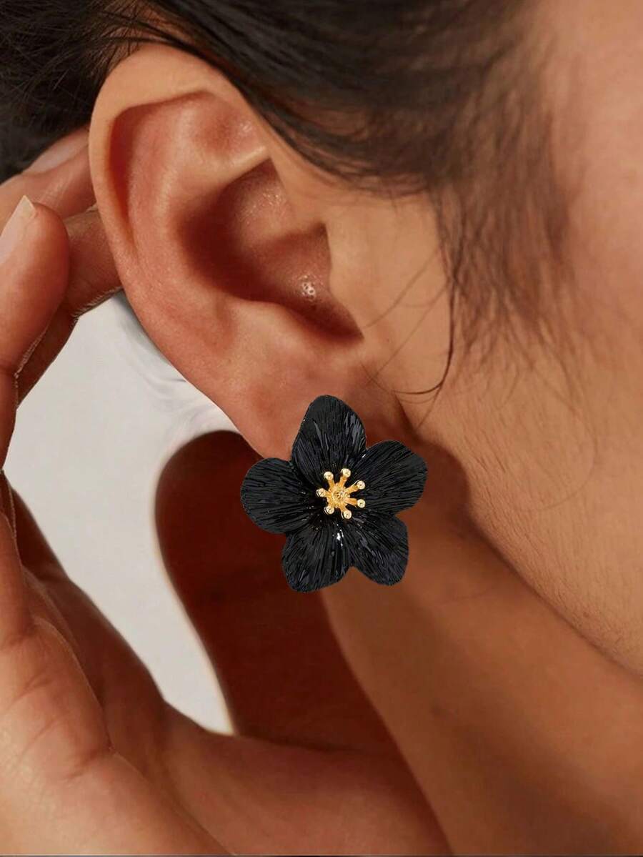 2 piezas Pendientes con diseño de flor y trébol, adecuados como regalos, para fiestas y actividades de trabajo en equipo - negro 1 - Ver 1