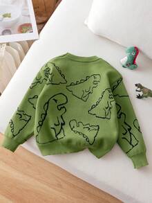 Young Boy Cute Dinosaur Pattern Knitted Pullover Sweater, Suitable For Daily, Vacation, Spring, Autumn, Winter
