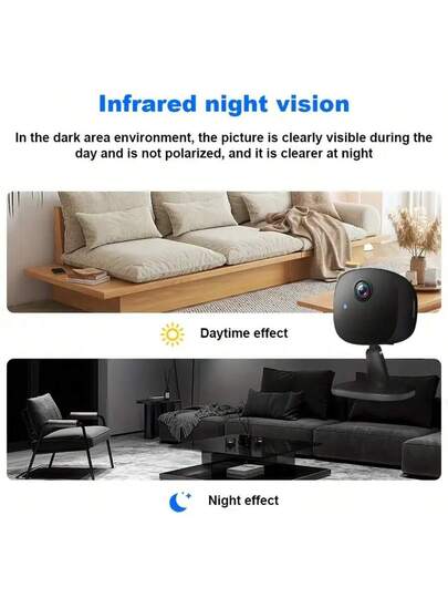 Mini Slimme Home Monitoring Camera, High Definition Night Vision, Indoor Remote Viewing, 2.4G WiFi, Two Way Audio, Non Waterproof, Wand Mounted, Portable, Application Control, USB Power Supply, Wi Fi Connection Security. view 5