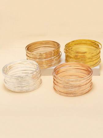 12pcs Girls Delicate Polka Dot Decorative Stackable Thin Bracelets