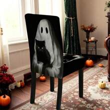 1/4/5/6/7/36pcs Halloween Theme, GhostPrinted Chair Covers / Chair Cover Set, Suitable For Indoor Home Restaurant, Hotel Modern Daily Decoration,Party Decoration,Wedding Decoration,Dining Room Decoration,Kitchen Decoration,Tablecloth Suitable For Square Tables, Elastic Chair Covers Can Be Washed