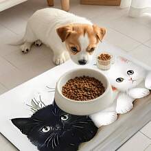 1 件 3 件装猫印花宠物食品垫，高吸水速干宠物喂食垫，易清洁宠物碗垫，带防滑橡胶背衬，适合所有季节的宠物，狗笼垫，猫笼垫