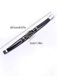 1pc Vintage Faux Leather Guitar Bracelet, Alloy Rock Music Guitar Bracelet For Men, Punk Style - Star - View 6
