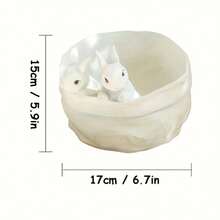 1 Piece Of 2 Cute Bunnies Flower Pot/Flower Pot For Indoor Outdoor Plant Resin Succulent Plant Pot With Drainage Hole  Cute Bunnies Pot Room Decoration - 白色 - 查看 7