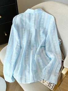 Áo sơ mi dài tay Jacquard thanh lịch giản dị dành cho nữ - Màu xanh lam - Xem 2