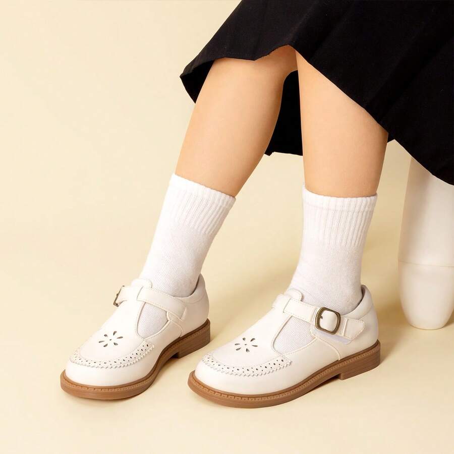 Girls Mary Jane Ballet Flats – School Uniform Dress Shoes For Toddler & Little Girls(Back To School Shoes) - 白色 - 查看 1