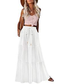 SC-SkirtWomen'sMaxiStA-LineFlowyRuffleTieredElastichWaistBeachLongStswithPocketsblack Skirt Skirt