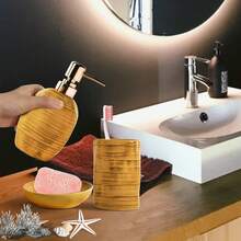 一套精美彩色浴室配件，3件套时尚浴室配件套装，包括金/银色皂液器、漱口杯和皂碟，现代装饰波浪形陶瓷浴室配件套装；3件套浴室配件套装，包括牙刷架、皂液器、牙刷杯和皂碟，礼品之选 - 彩色 - 查看 8