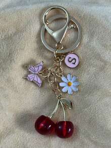 1个男女通用锌合金樱花蝴蝶钥匙扣，可爱动物吊坠，送给学生和朋友的绝佳礼物，可爱挂件，汽车配件，包包挂件，校园动物，可爱哥特风，Y2K风格