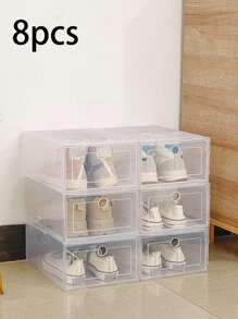 1/4/8 Cajas para zapatos, estanterías para zapatos, apilables, individualmente desmontables, transparentes para el hogar, estilo cajón, caja de almacenamiento de plástico con tapa antipolvo