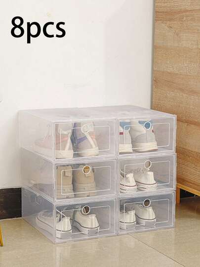 1/4/8 鞋盒、鞋架、可堆叠、可单独拆卸、家用透明、抽屉式、带防尘盖的塑料储物盒