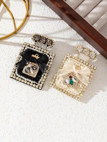 1入優雅精緻風格黑白創意香水瓶胸針，鑲有閃亮寶石，適用於女性配戴，高雅珠寶徽章，適合約會或日常裝扮，也適合作為禮物