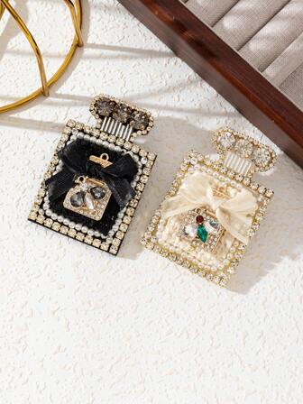 1pc Elegant & Refined Black & White Perfume Bottle-Shaped Sparkling Crystalline Bejeweled Bee Brooch Pin, Luxurious Jewelry Accessory Suitable For Daily Wear And Gift For Her
