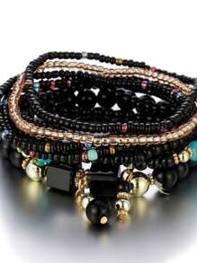 波西米亚风格多层串珠手链，弹力手链