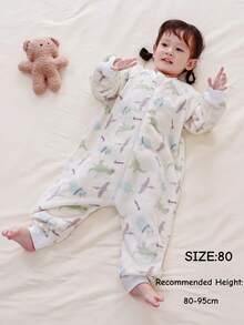 婴儿幼儿四季通用法兰绒分腿睡袋，蓬松柔软的恐龙印花长袖连体睡袋，适合0-3岁宝宝。
