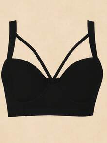 Plus Size Bra Strappy Straps Reinforced Strap - Black - View 3
