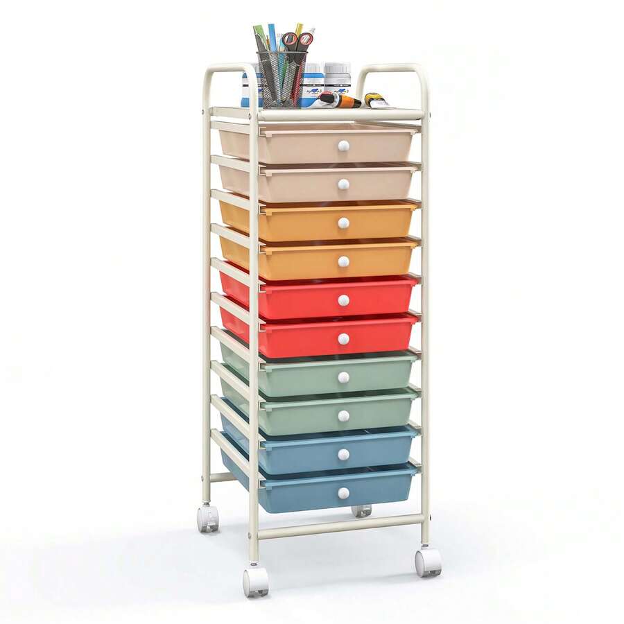 10 Drawer Rolling Storage Cart Scrapbook Paper Office School Organizer Gradient - Màu sắc của bánh Macaron - Xem 1