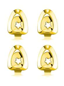 4pcs/2pcs/1PC Hallowmas Teeth Jewelry Hip Hop Simple And Fashionable 14K Gold Plating Hollowed-Out Teeth Copper Material Has A Smooth Surface Grillz Gold Grills For Teeth Grills For Teeth Women&Grills For Teeth Men Jewelry
