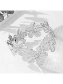 1 件可调节几何金属串珠手链时尚花瓣设计，适合女性日常佩戴 - 銀色 - 查看 4