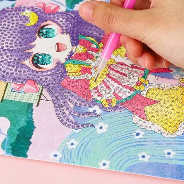 1PC Cute Girl Cartoon Series DIY 5D Diamond Art Painting With Random Color Picture Frame, Suitable For Festival Gift For Friends