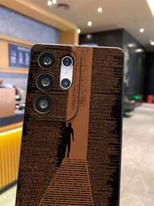 1 pieza Funda protectora de teléfono de material TPU con textura mate negra y patrón de rayas con silueta humana minimalista y creativa, apta para teléfonos Android como OPPO, Vivo, ideal como regalo para novio/novia