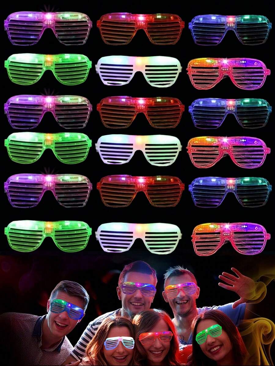 6/12pcs LED Light Up Glasses, Multi- Colors Shutter Shade Glow Glasses, Wireless Flashing Luminous Glasses, 3 Modes Flashing Light Party Glasses, Glow In The Dark Party Supplies, Party Gifts Birthday Party Gifts(Random Color) - 彩色 - 查看 1